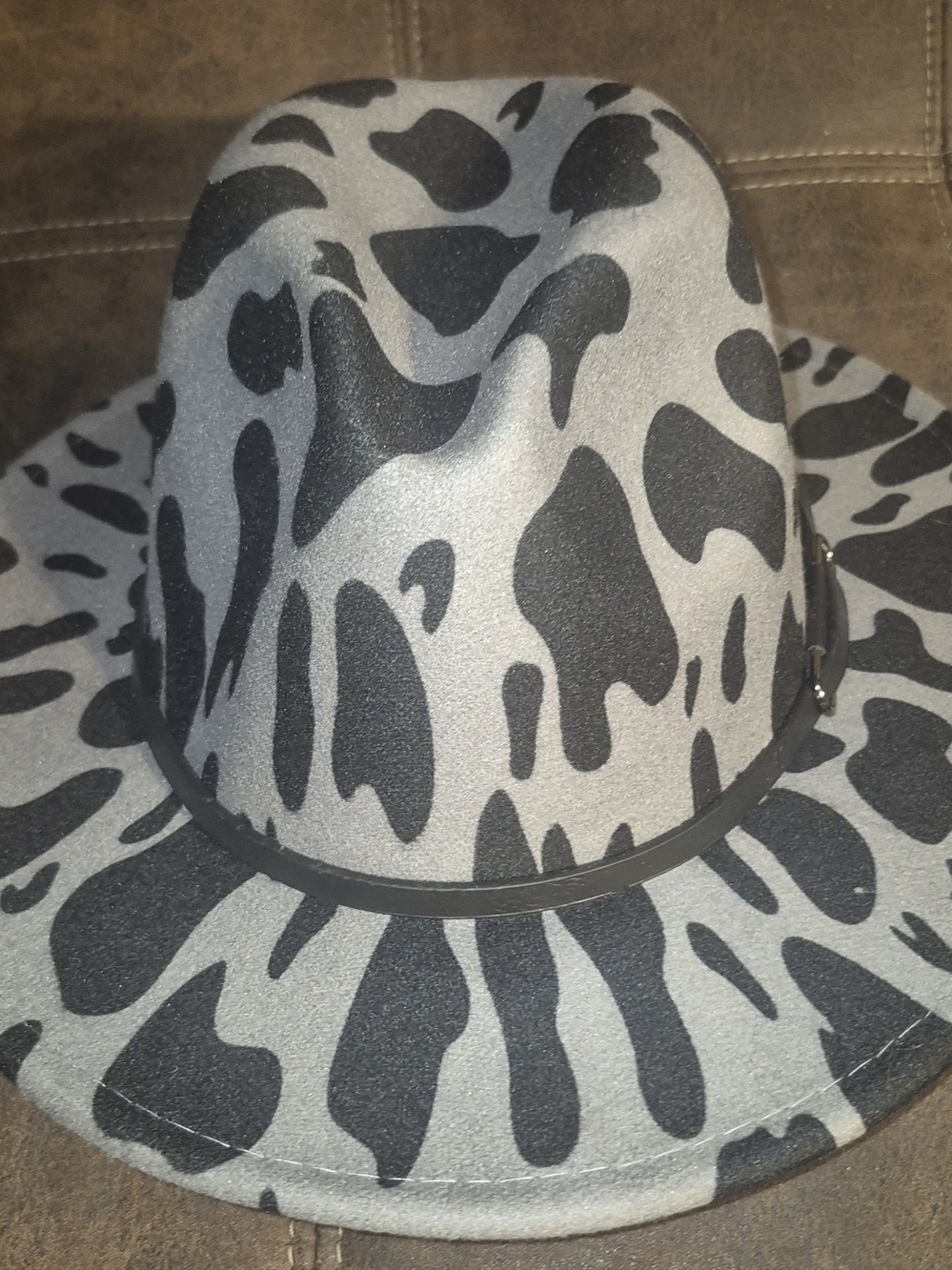 Gray and Black Patterned  Felt Fedora Hat